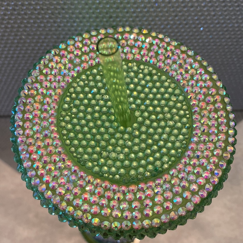Starbucks Neon Green Rhinestone Logo Tumbler with Leaf Design - Picture 3 of 8